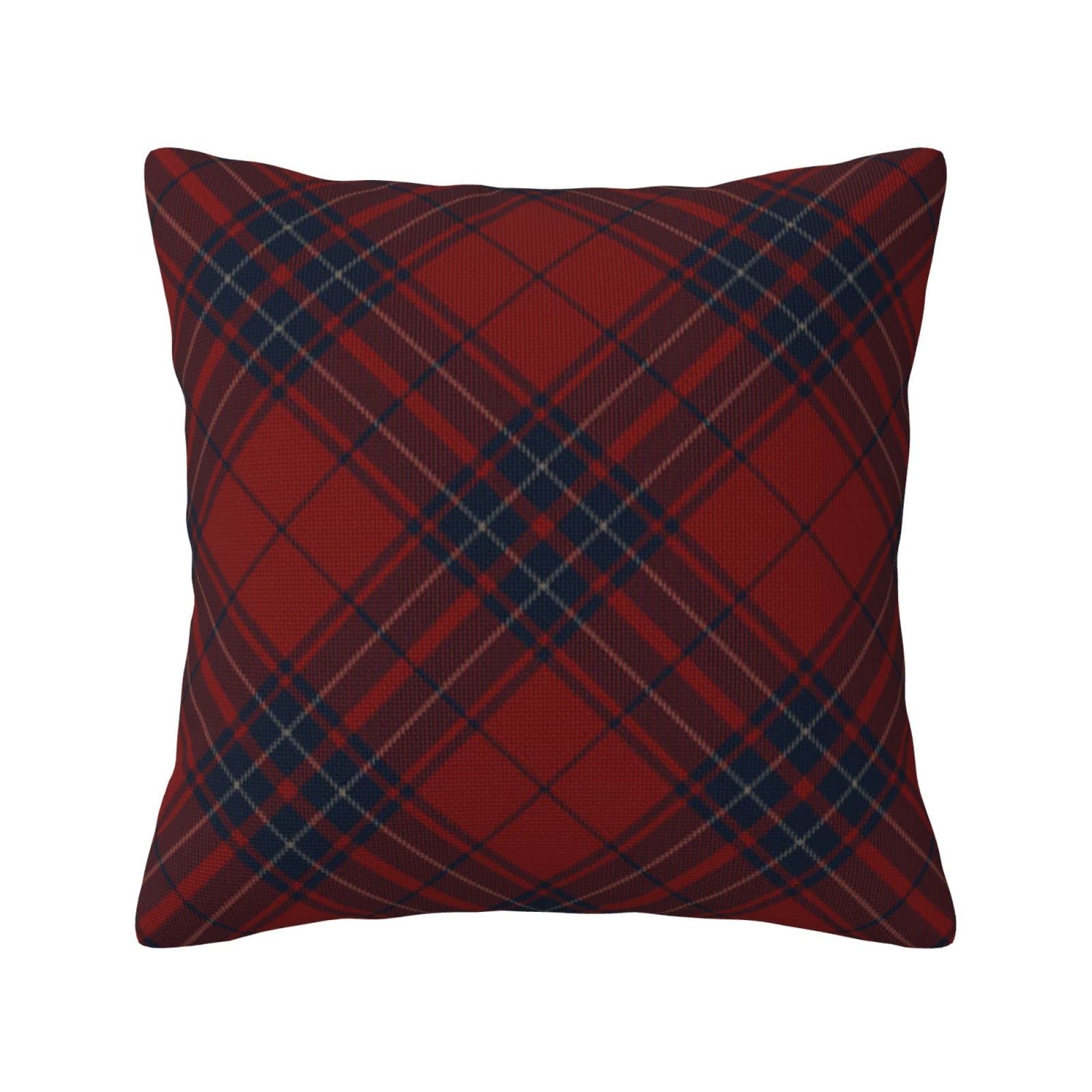 Yingd Red/Blue Cushion Cover Classic Linen Pillowcase And Tartan Pillowcase For Sofa Bed Decor 45 X 45Cm