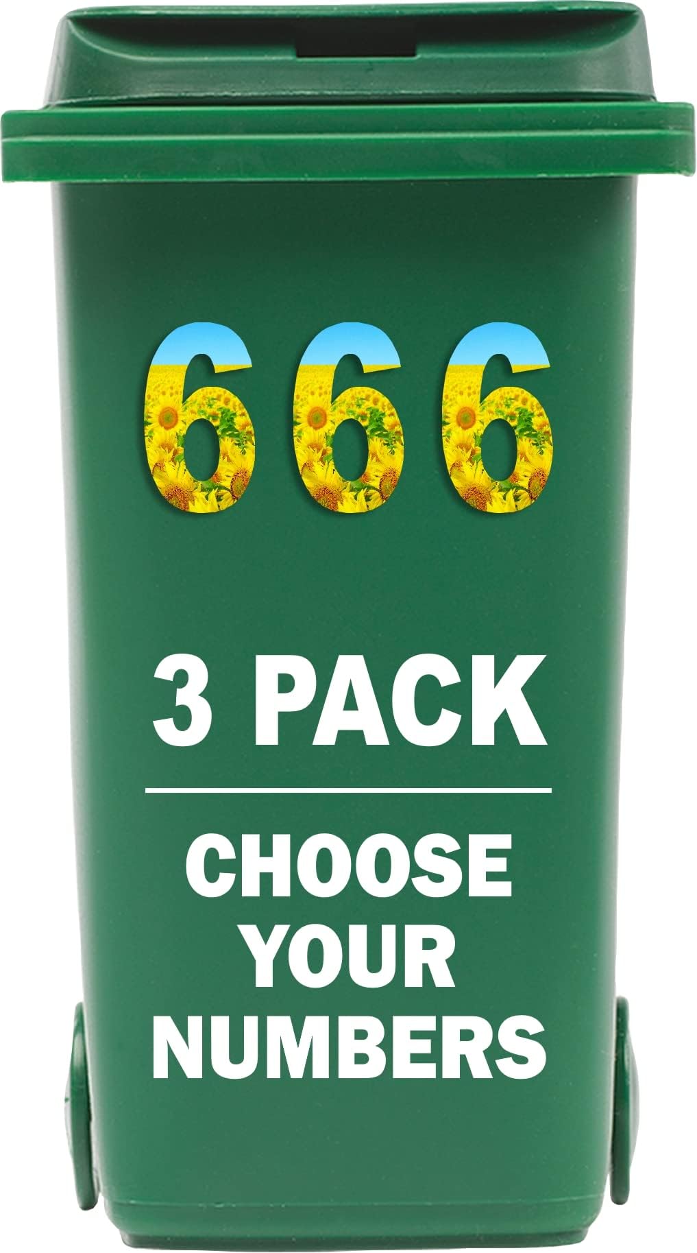 3 x Bin Numbers for Wheelie Bins, 0-9, Sunflower Dustbin Stickers, Easy Application 17.5cm Stick On Number Stickers - Weatherproof Self Adhesive Vinyl (6)