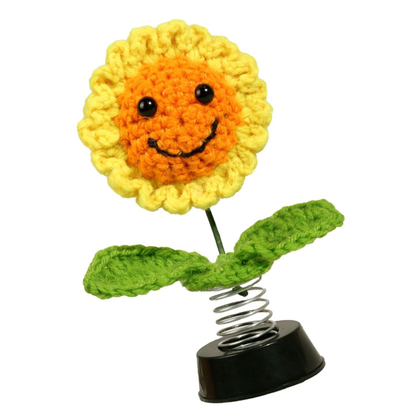 1 PC Car Dashboard Sunflower Decorations, Hand-Woven Sunflower Bobblehead Flower Simulated Creative Flowers, Potted Hand-Made Artistic Knitwear, Universal Decoration for Most Cars (Yellow)