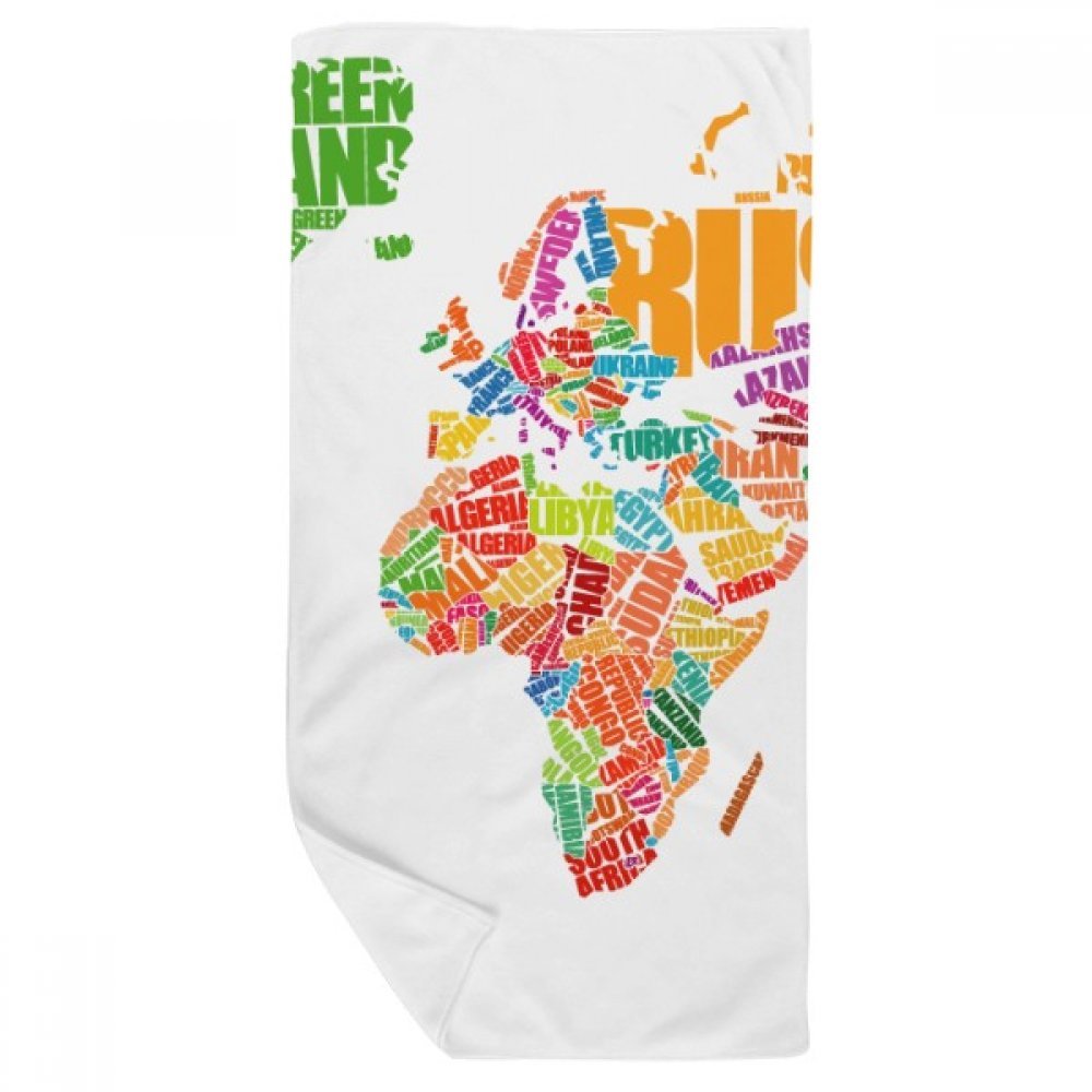 Serviette de bain planisphère multicolore 35x70cm douce