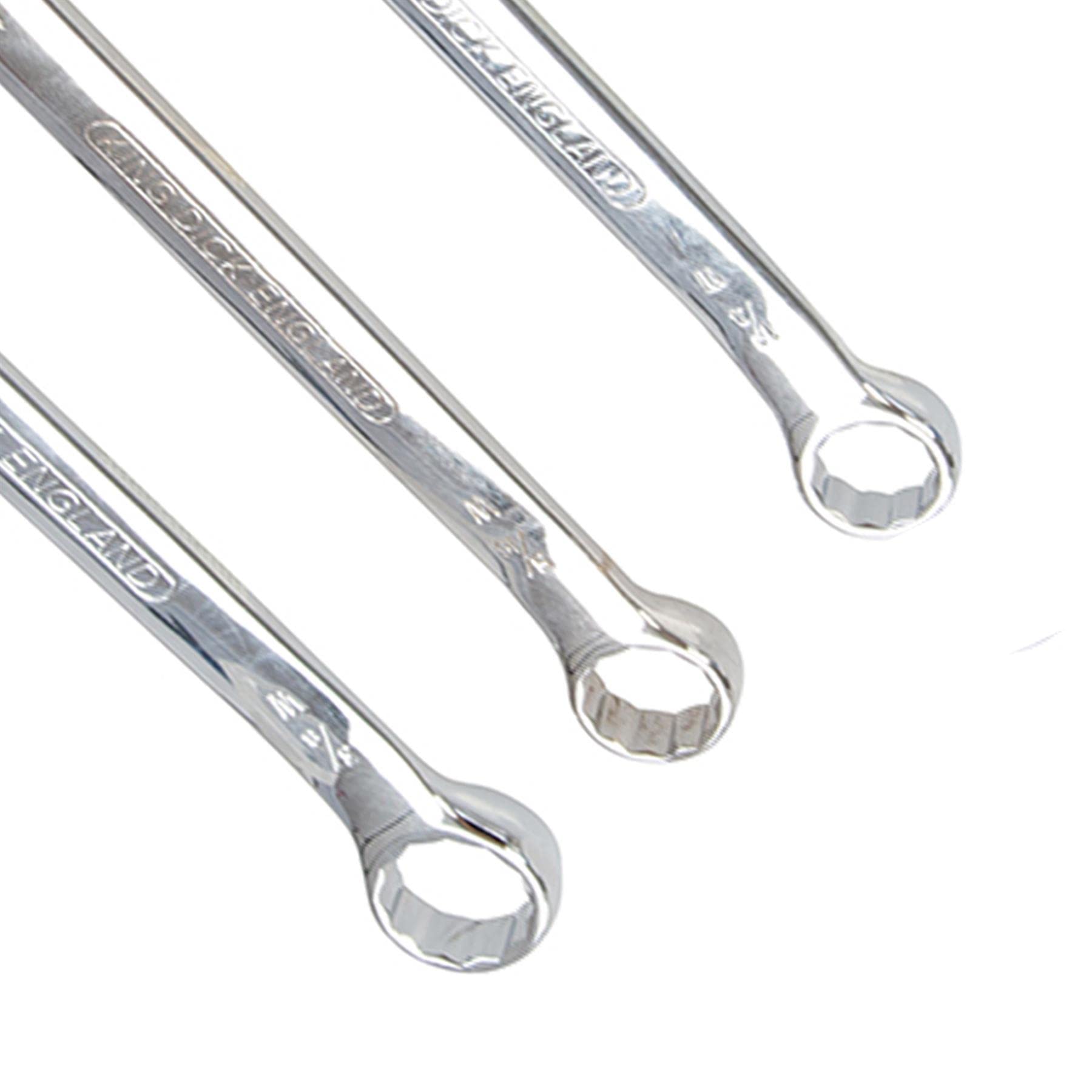 Dapetz® King Dick Whitworth zestaw kluczy płasko-oczkowych 5 szt. 1/8" - 3/8" w zestawie ze stalą chromowo-wanadową, hartowany, hartowany, matowy chromowany i dostarczany z plastikowym portfelem.