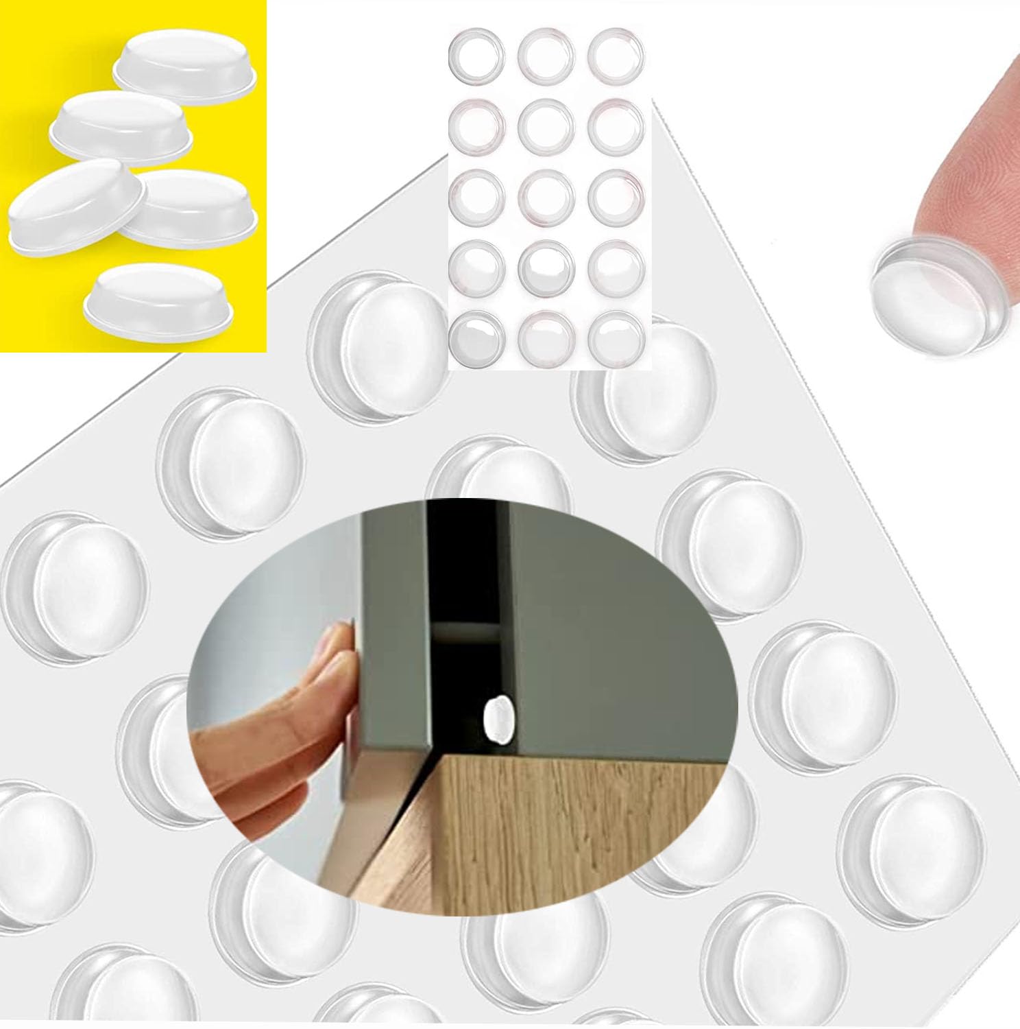 DIY Crafts Cabinet Stoppers, Rubber Bumpers Cabinet Door Bumpers Diameter Clear Self Adhesive Pads for Drawers, Cupboards, Cutting Boards, Glass Tops, Picture Frames, Kitchen (64, Silicone Pad)