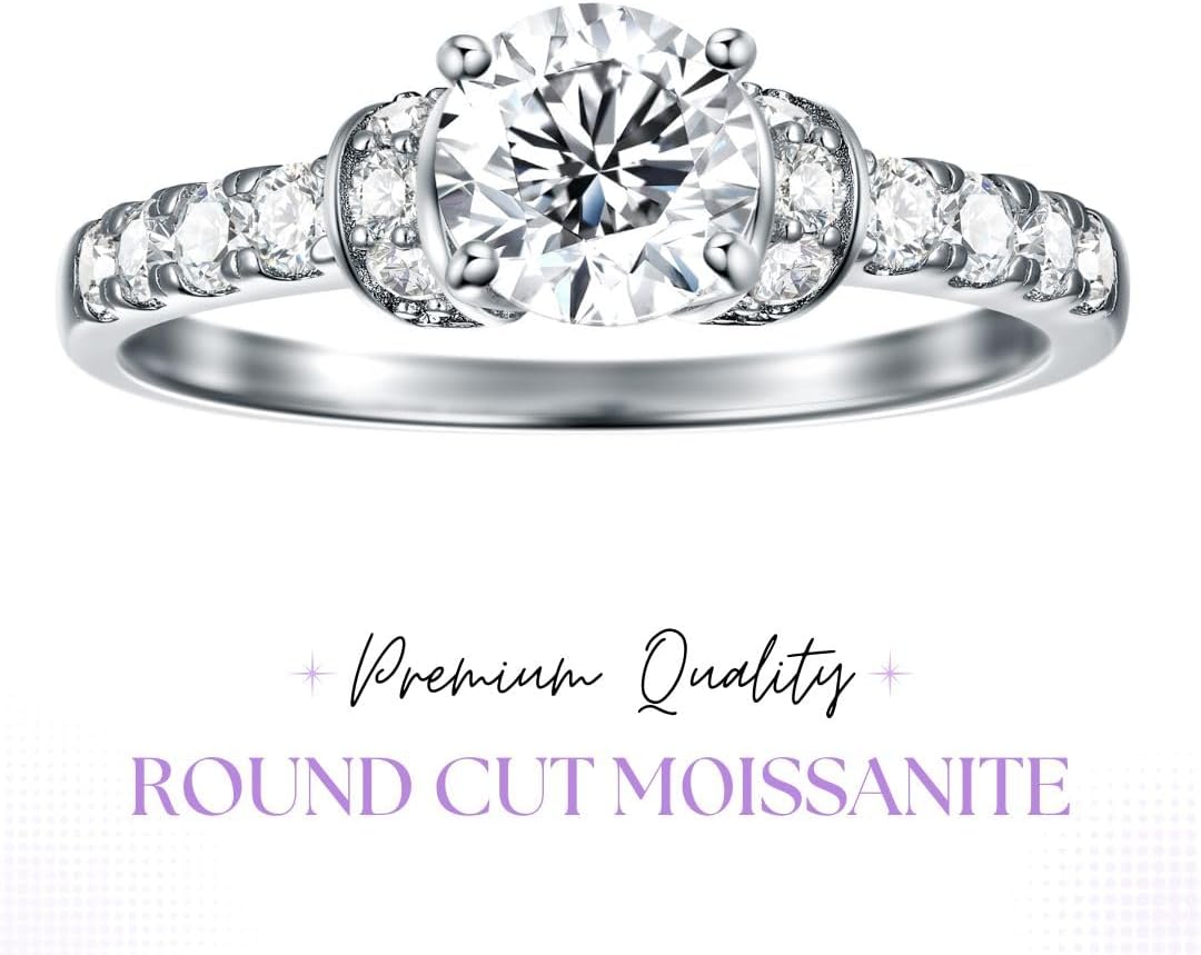 1Ct Round Moissanite Solitaire Engagement Ring, D Color VVS1 - VVS2 Clarity, 925 Sterling Silver, Moissanite Anniversary Rings for Women, Wedding Rings for Women - Hidden Gems Jewelry - Size 5-10 - Image 2