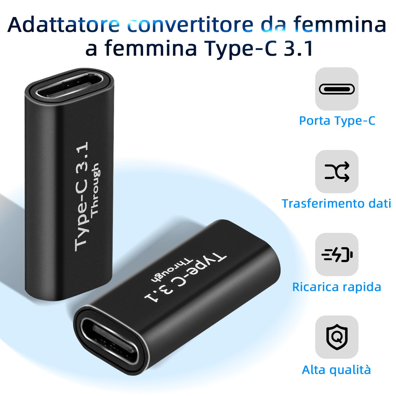 USB C 3.1 Adattatore Femmina a Femmina 2Pcs 10Gbps 4K Video Audio Ricarica Rapida per Switch PS5 S21 Laptop