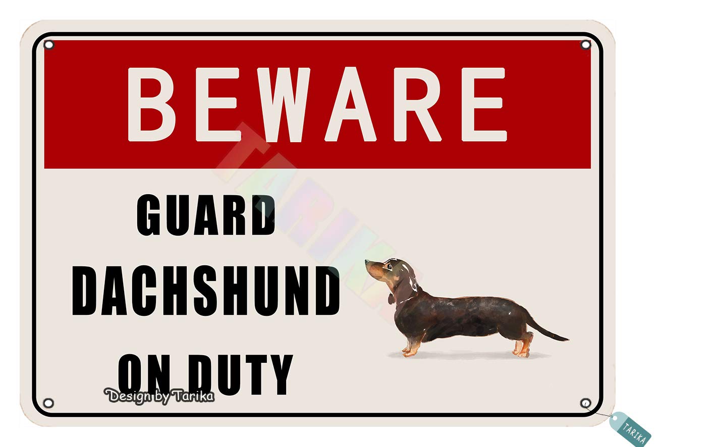 Beware Guard Dachshund Dog On Duty For Home,Gate,Outdoor,Restaurants,Club,House,Room,Cafe,Pubs,Man Cave,Street,Farm Metal Vintage Tin Sign Wall Decoration 12x8 inches