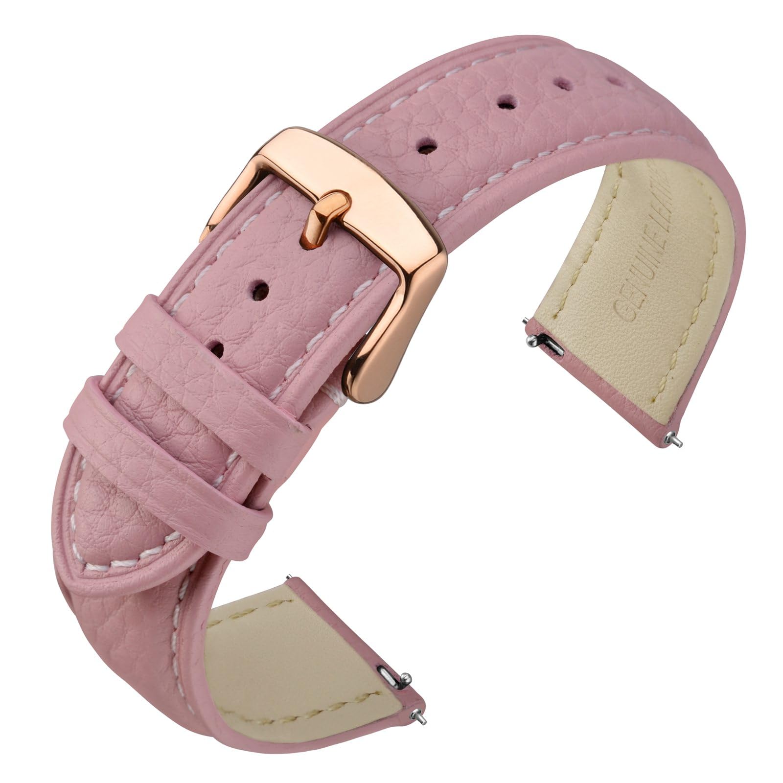 ANNEFIT Watch Band 16mm, Quick Release Textured Padded Leather Straps with Rose Gold Buckle for Men and Women (Pink)