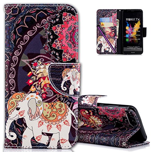 COTDINFORCA Huawei Mate SE Case, Rainforest Flamingo Retro Elephant Painted Design Premium PU Leather Wallet Case Folio Flip Protective Cover for Huawei Honor 7X / Mate SE. PU- Retro Elephant