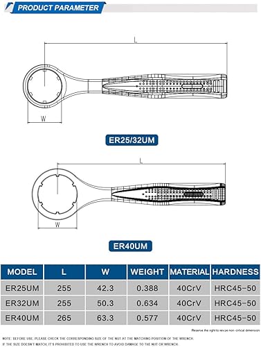 US STOCK - Llave de pinza ER40 de tamaño preciso funciona en tuerca tipo ER40 UM. Llave integral tipo ER40 a prueba de óxido y resistente al desgaste