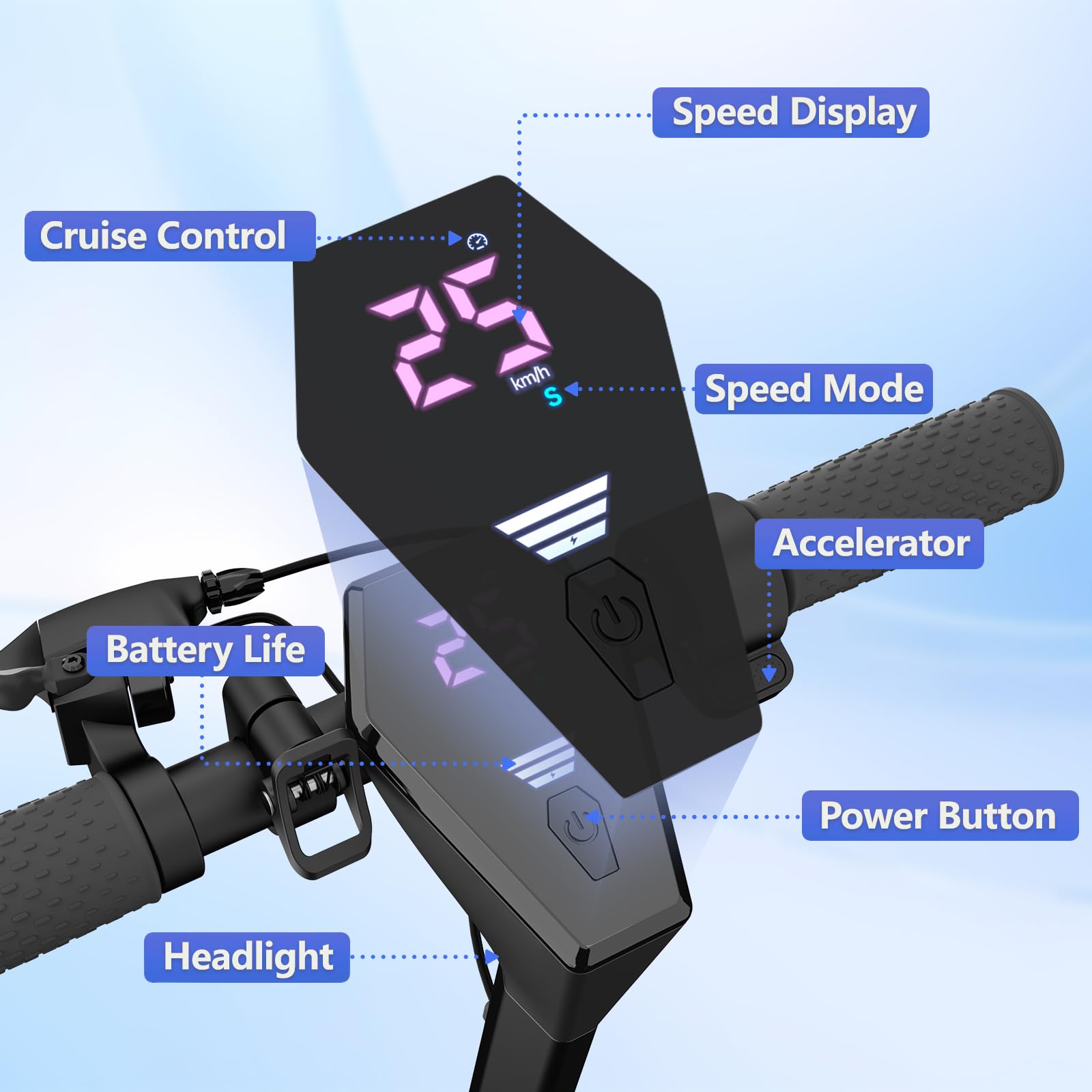 Patinete eléctrico para adultos, neumáticos neumáticos neumáticos de 10 pulgadas, patinete eléctrico 500 W, velocidad máxima 25 km/h, autonomía 40-45 km, batería 36 V 15 Ah, luces laterales RGB, Rough