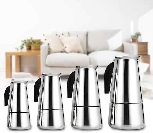 Miniatura 6 de Olla de café Moka de acero inoxidable de 10.1 fl oz, cafetera superior para estufa de percolador, cafetera espresso para uso en casa y oficina