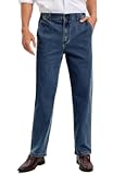 Mens Elastic Waist Jeans Relaxed Fit Men's Jeans with Elastic Waist with Zipper and Button
