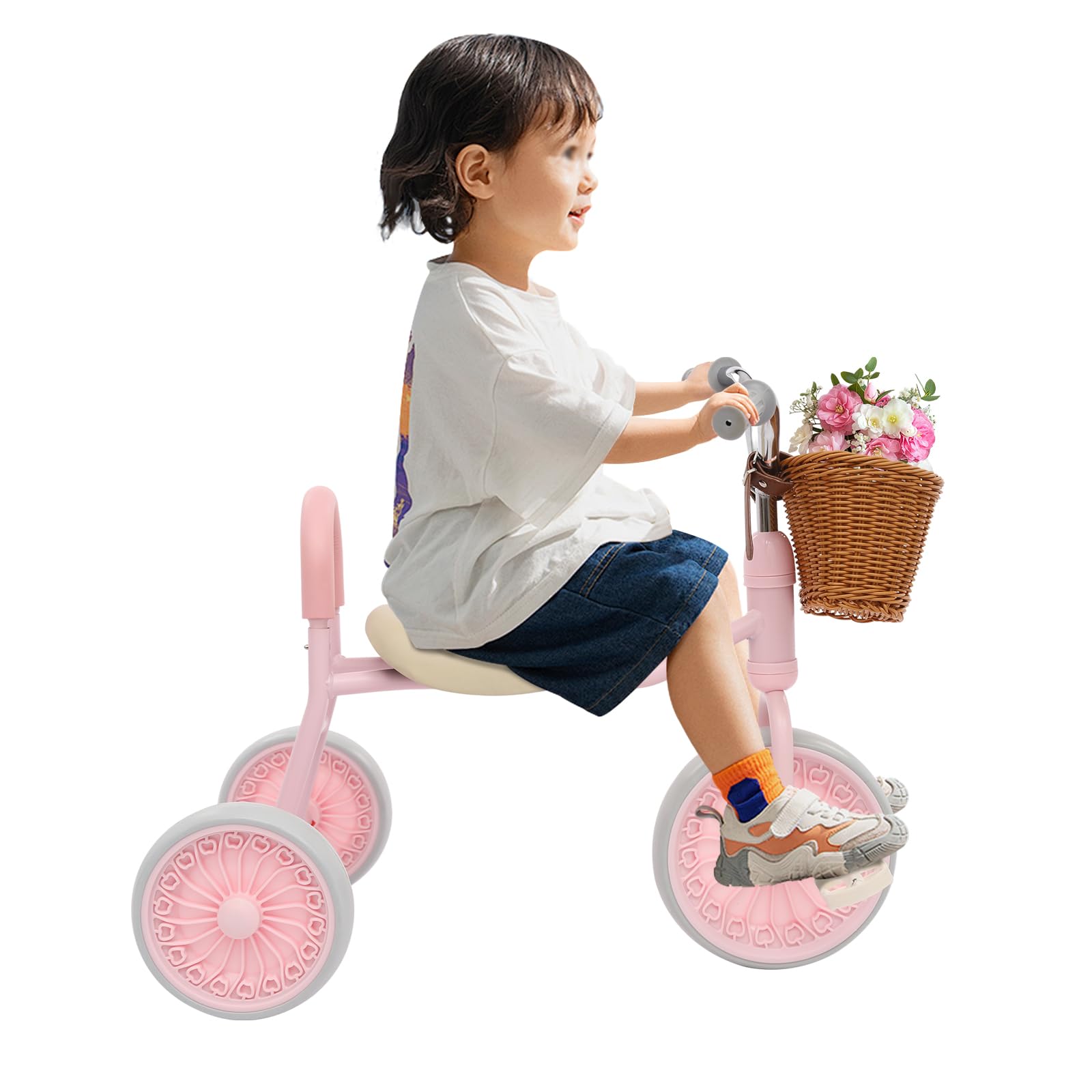 Liffshsy Kids Tricycles for Toddlers 2-6, Children Tricycle with Pedals and Straps Kids Bike, Baby Balance Bike Retro Children Tricycle for 2 to 6 Year Old Trikes for Toddlers, Pink/White (Pink)