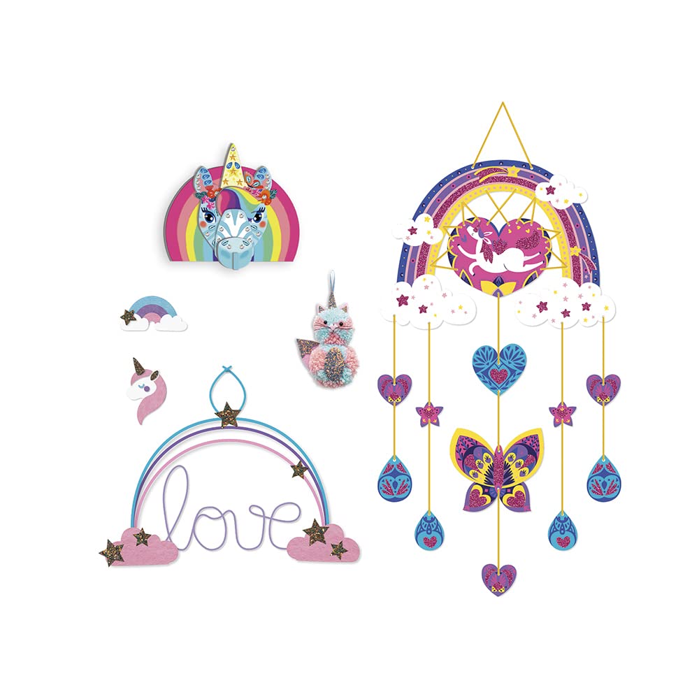 Janod - Estuche Multiactividades para Crear 6 Unicornios y Arcoíris - Les Ateliers Déco - Actividades Creativas Arte y Manualidades - Destreza y Concentración - A Partir de 7 años, J07972