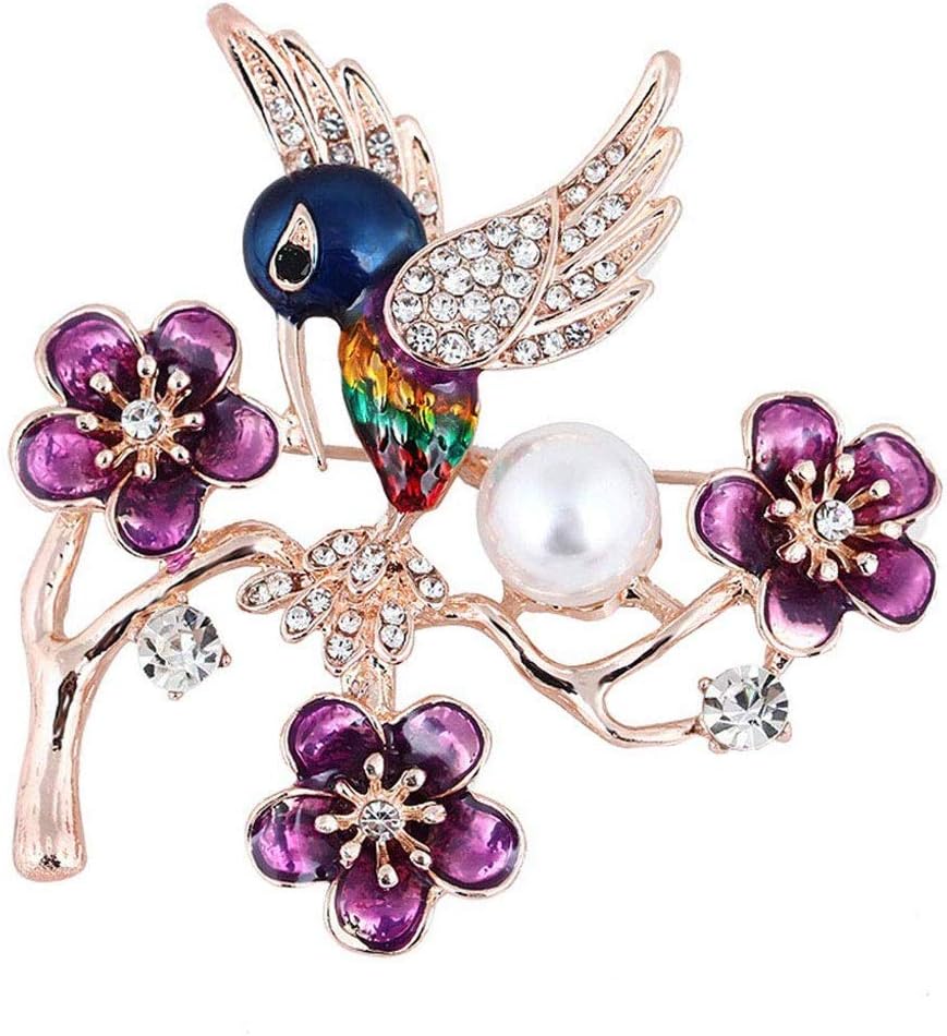 KLHHG Bird Pearl Brooch in Plum Forest, Enamel Rhinestone Alloy Clothing Accessories Accessory