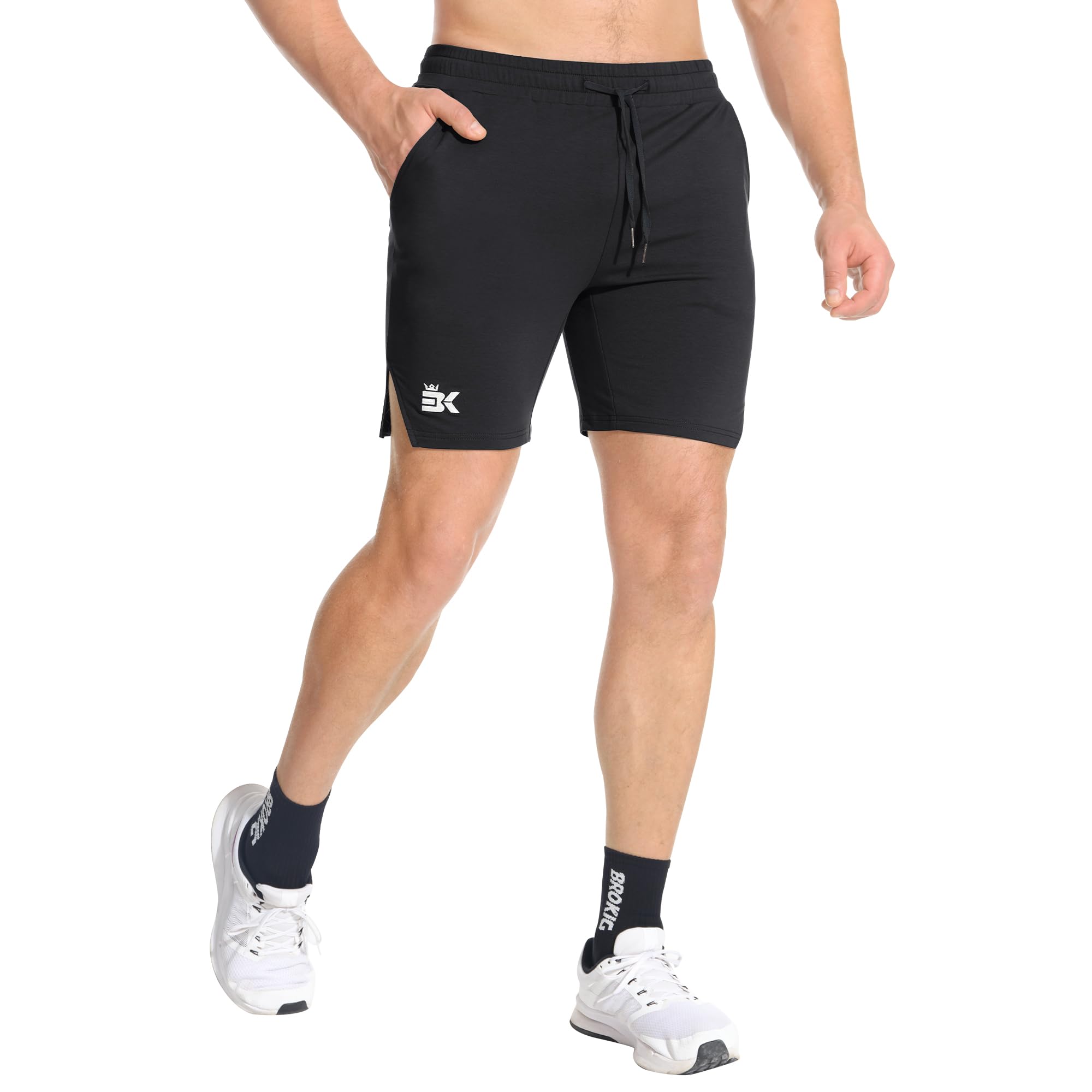 BROKIG Inpok Short de sport pour homme avec poches zippées