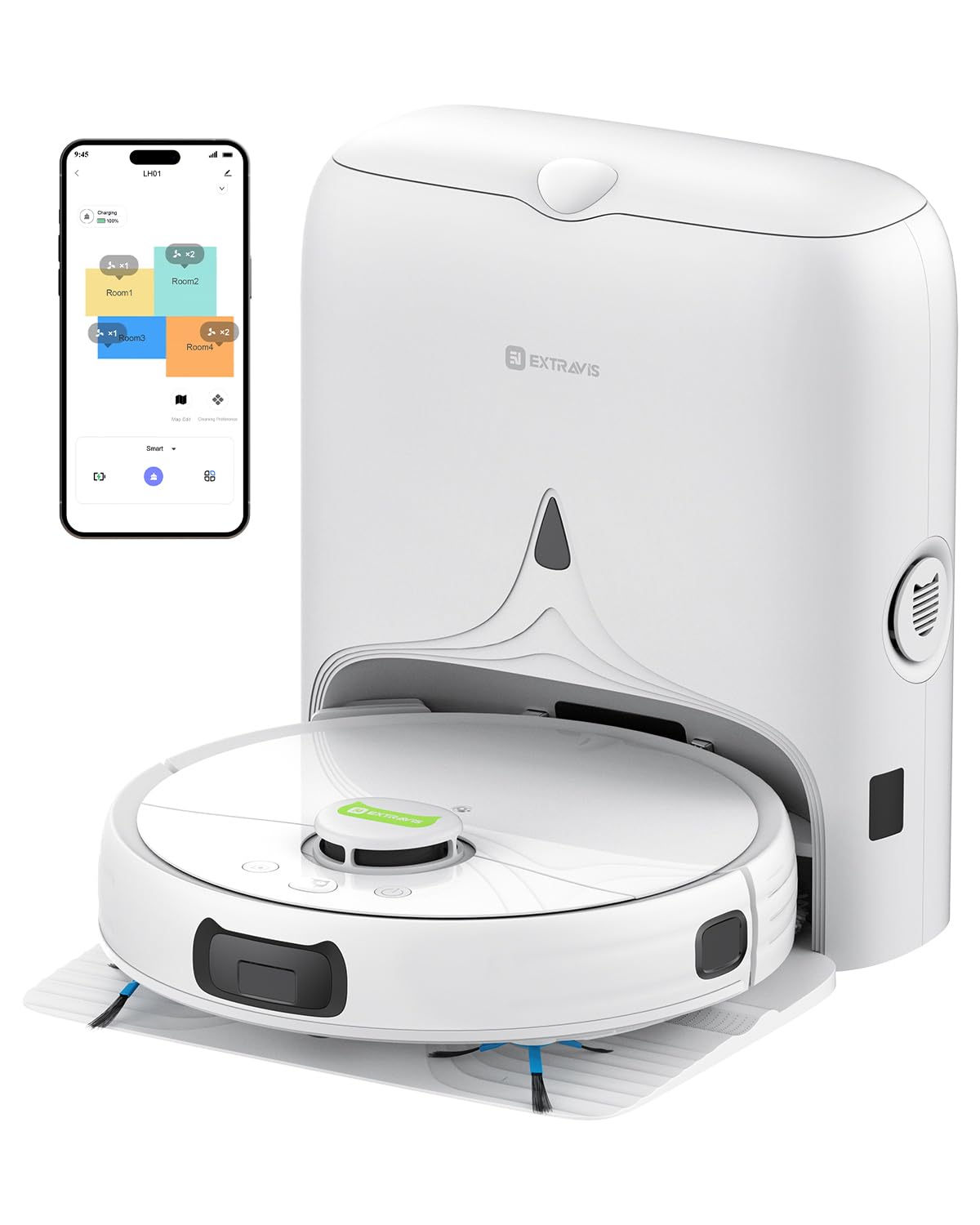 EXTRAVIS V5 PRO Robot Vacuum and Mop Combo, 10000Pa Suction, Self-Emptying Station, LDS Laser Navigation, Tangle-Free Brush for Pet Hair, Deodorizing Spray, Liftable Mop