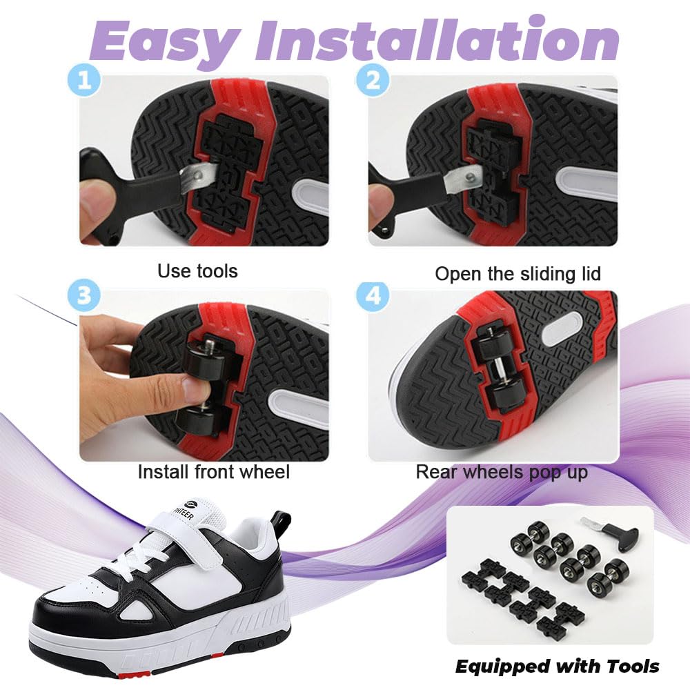 Mateju Zapatos con Ruedas Niñas Niños, Zapatillas con 4 Ruedas Ajustables, Zapatillas de Skateboarding Multiusos 2 en 1 Zapatillas de Correr al Aire Libre para Niños y Adultos
