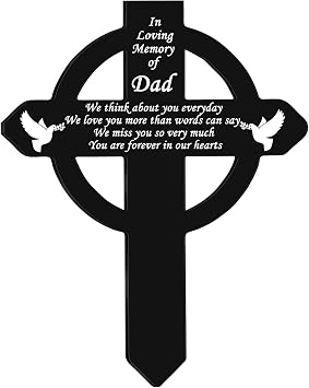 Buryeah Cross Memorial Stakes Grave Decorations for Cemetery Sympathy Waterproof Metal Plaque Garden Stake Markers Cross Plaque Cemetery for Garden Yard(Dad)