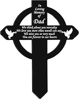 Buryeah Cross Memorial Stakes Grave Decorations for Cemetery Sympathy Waterproof Metal Plaque Garden Stake Markers Cross Plaque Cemetery for Garden Yard(Dad)
