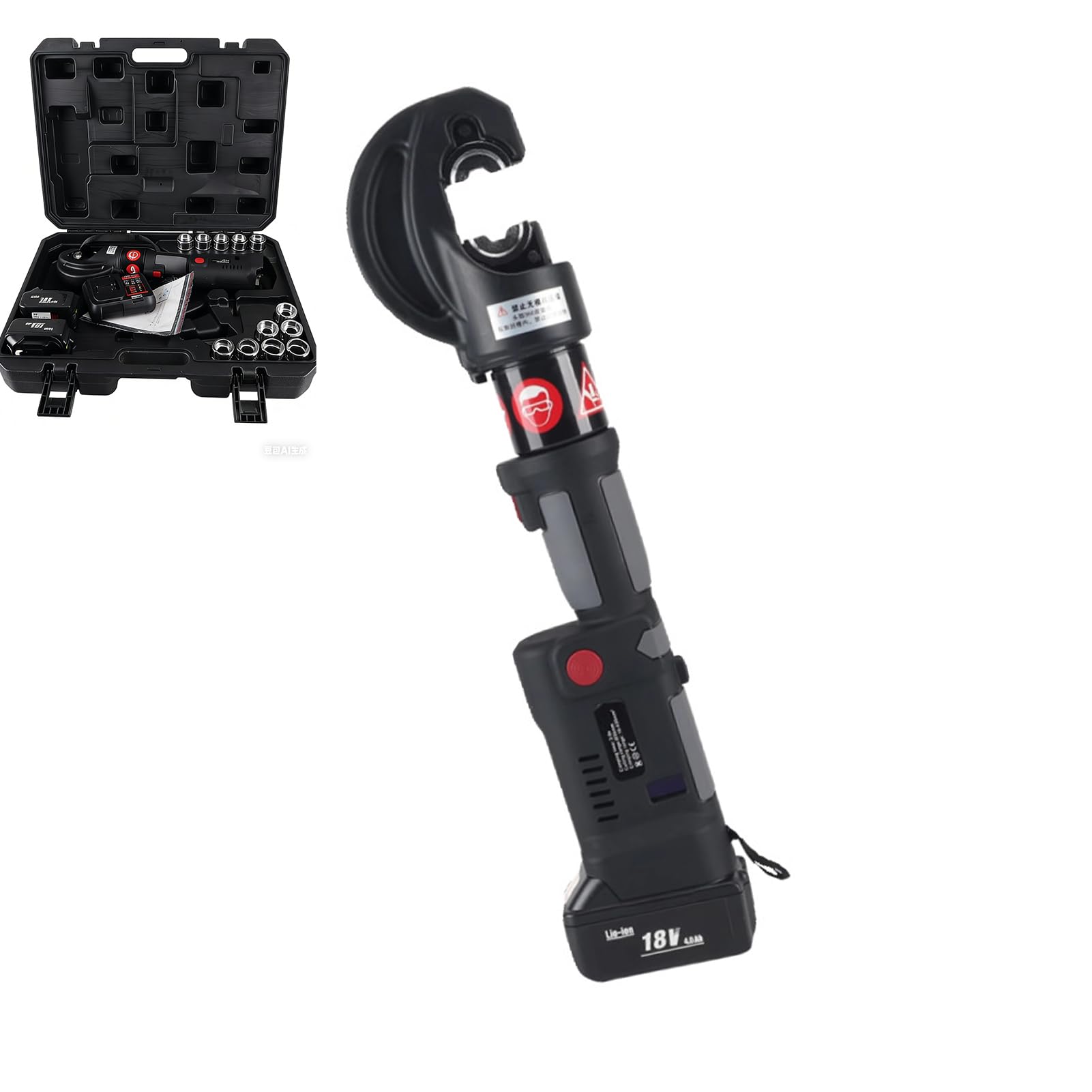 Prensa Multicapa Batería 18v con Reinicio Automático︱Prensadora Tubo Multicapa︱Rango 16–400mm²︱12 Troqueles Y Estuche︱Batería Extraíble con Indicador Digital Led