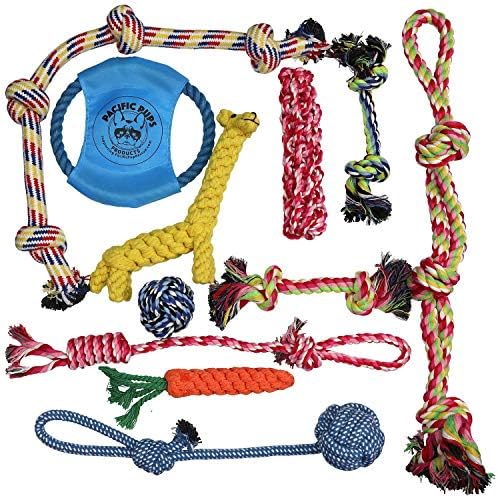 FAYOGOO Durable Dog Chew Toys, Dog Pals Toys for Playtime and Teeth Cleaning, Dog Chew Ropes, Dog Ball, Dog Squeak Toys, Plush Dog Squeak Toy, Set for Small and Medium Doggies