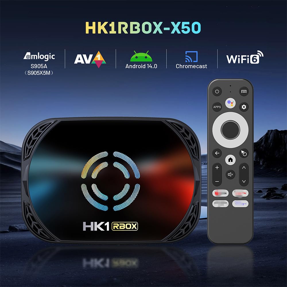 TV Box Android 14.0, HK1RBOX X50 Smart TV Box con S905A/X5M Quad Core Arm 8K 3D 1080P HD 2.4/5.0Ghz WiFi BT5.0 100/1000M Ethernet,4gb+32gb