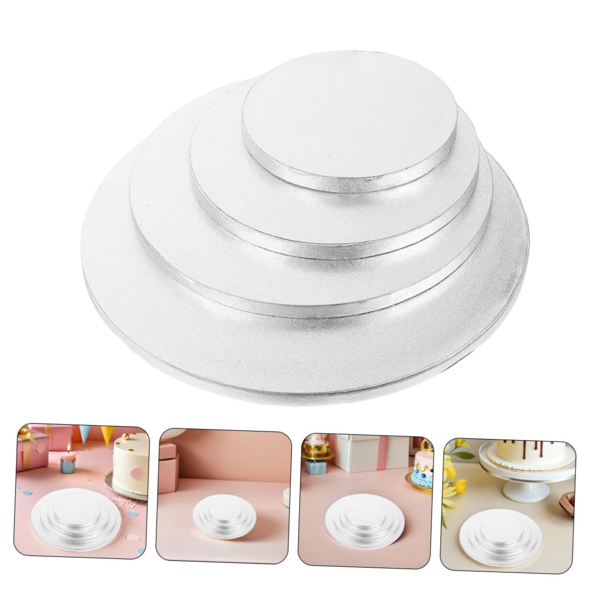 Mikinona Base Ronde à Gâteau Argentée 8 Pièces en Carton Ondulé