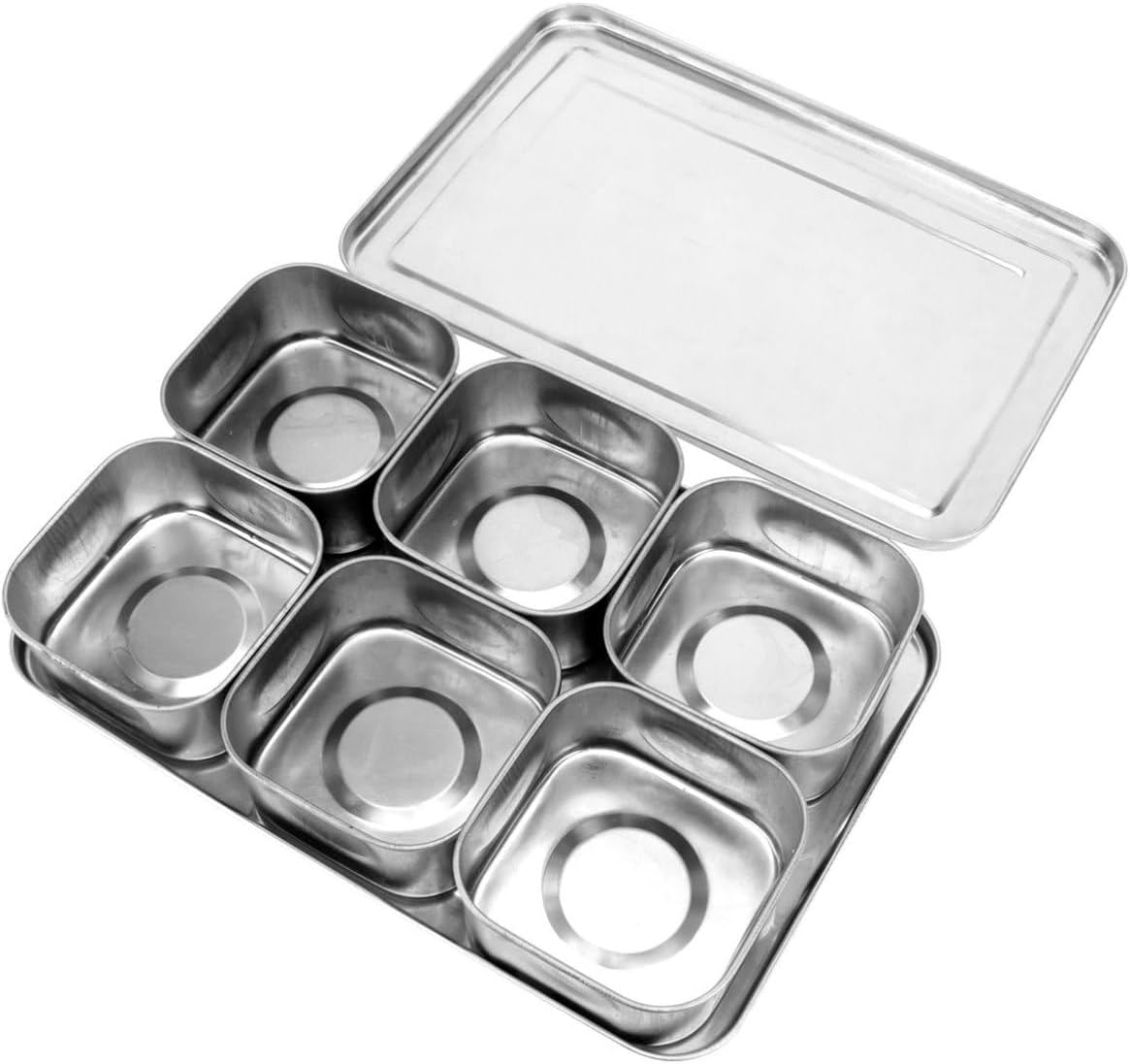 Seasoning Box Stainless Steel with Lid, 6 Compartments Kitchen Storage