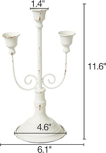 Miniatura 6 de SOFE Candelabros antiguos de 3 brazos de 12 pulgadas de alto, centros de mesa de metal blanco para mesas, decoración de candelabros Shabby Chic