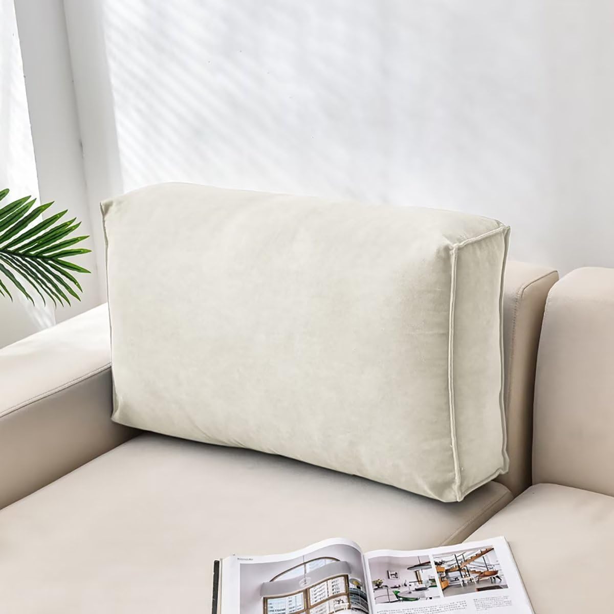 GeRRiT Almohada de sofá, cojín grande para respaldo de sofá, almohadas decorativas para sofá, cojín de cintura cómodo para lectura, almohada de apoyo lumbar para sofá (beige, 60 x 12 x 45 cm)