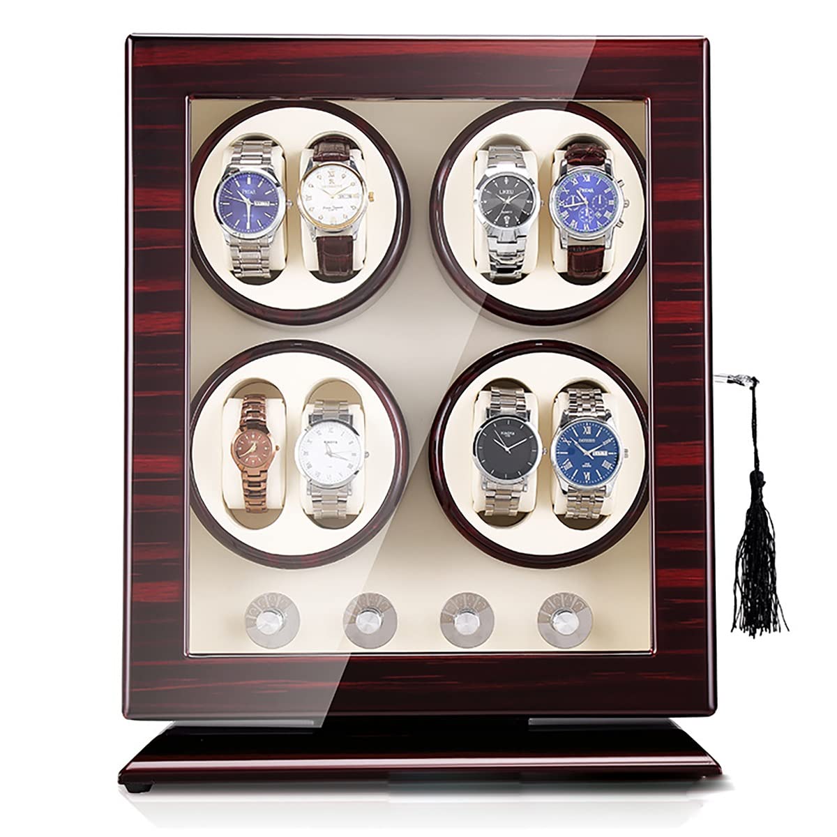 MYUYEE Automatic Watch Winder With 4 Watches Display+ 6 Flexible Watches Pillowspiano Lacquer Large Capacity Watch Box With Quiet Motor Wristwatch Storage Case (H)