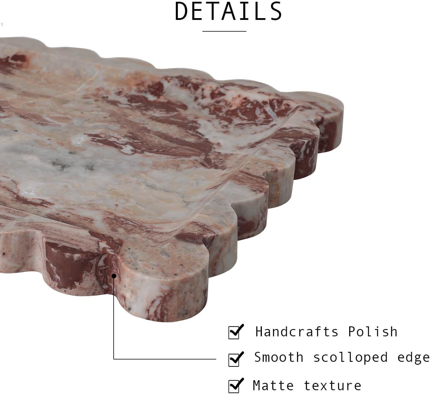 Real Luxurious Natural Scalloped Marble Vanity Tray - 10.8"x8" Rectangle - Decorative Catch All Tray for Bathroom, Kitchen, Dresser & Home Decor
