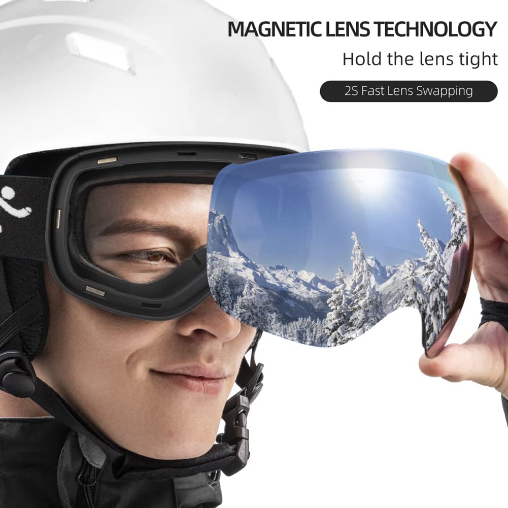 Lunettes de ski, lunettes de ski pour enfants avec verres antibuée à double couche, lunettes de ski de protection, adaptées aux hommes, aux femmes et aux adolescents Snowboard, snowboard, patina