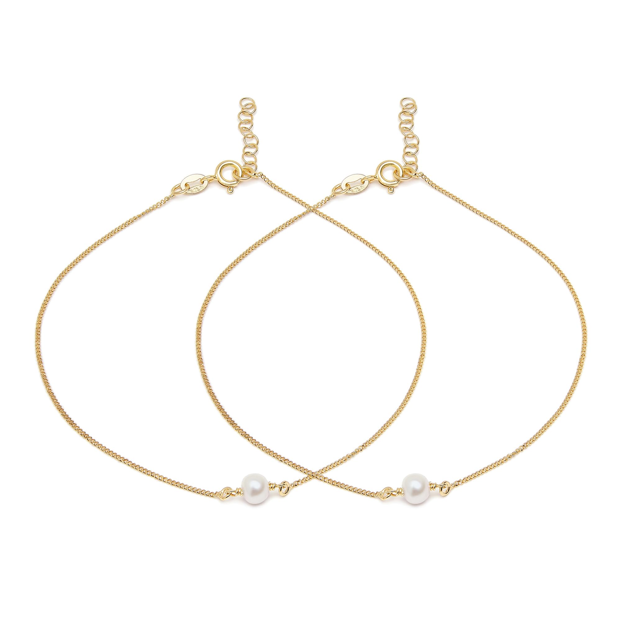 zavya 925 Sterling Silver Freshwater Pearl Minimal Gold Plating Chain Anklet (Pair) Gift for Women & Girls | With Certificate of Authenticity & 925 Stamp-picture-44