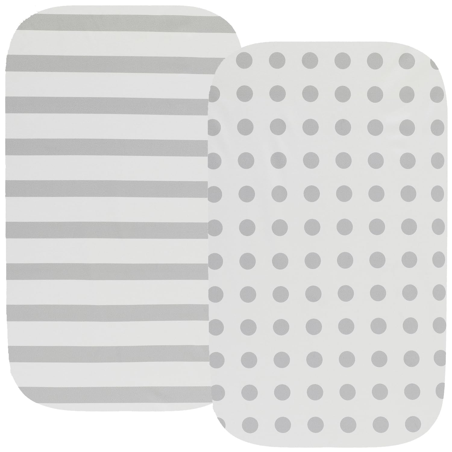 Waterproof Bassinet Sheets, No Need for Bassinet Mattress Pad Cover, 2 Pack Stretch Jersey Knit Super Soft fit for Cradle Oval Rectangle Hourglass Mattress Grey Stripes & Polka Dots