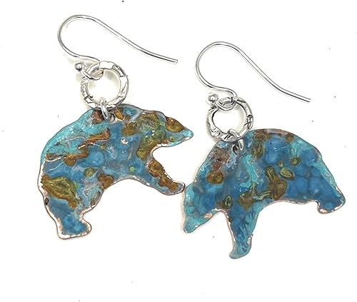 Pendientes de oso de pátina de óxido turquesa bohemio, ideas de regalo de joyería de cobre para mujer