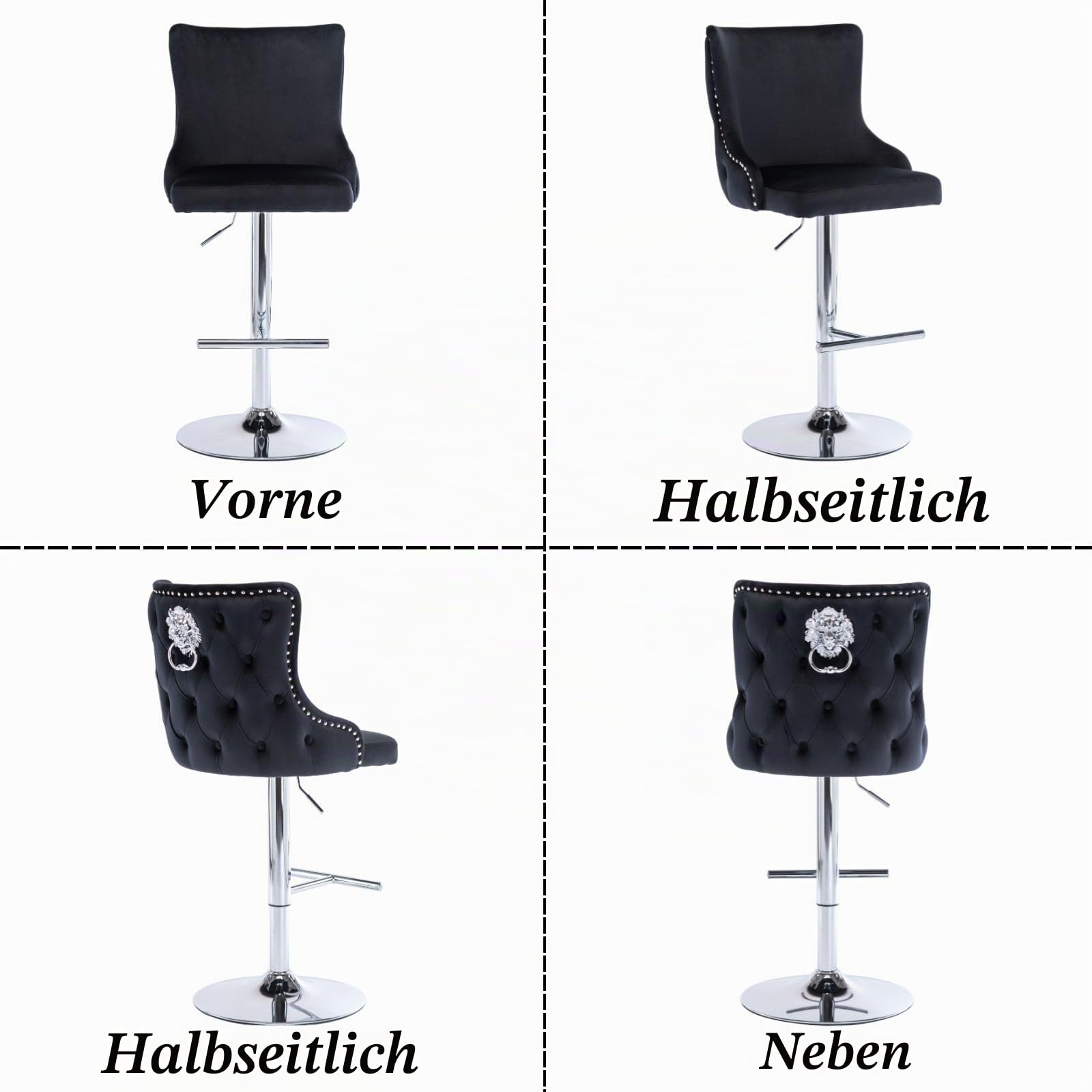 Ya-Home Samt Barhocker 2er Set, Höhenverstellbare Tresenhocker mit Löwenring-Zuggriff Gepolsterte Barstühle Moderne Küchenhocker für Küche, Theke,Schwarz