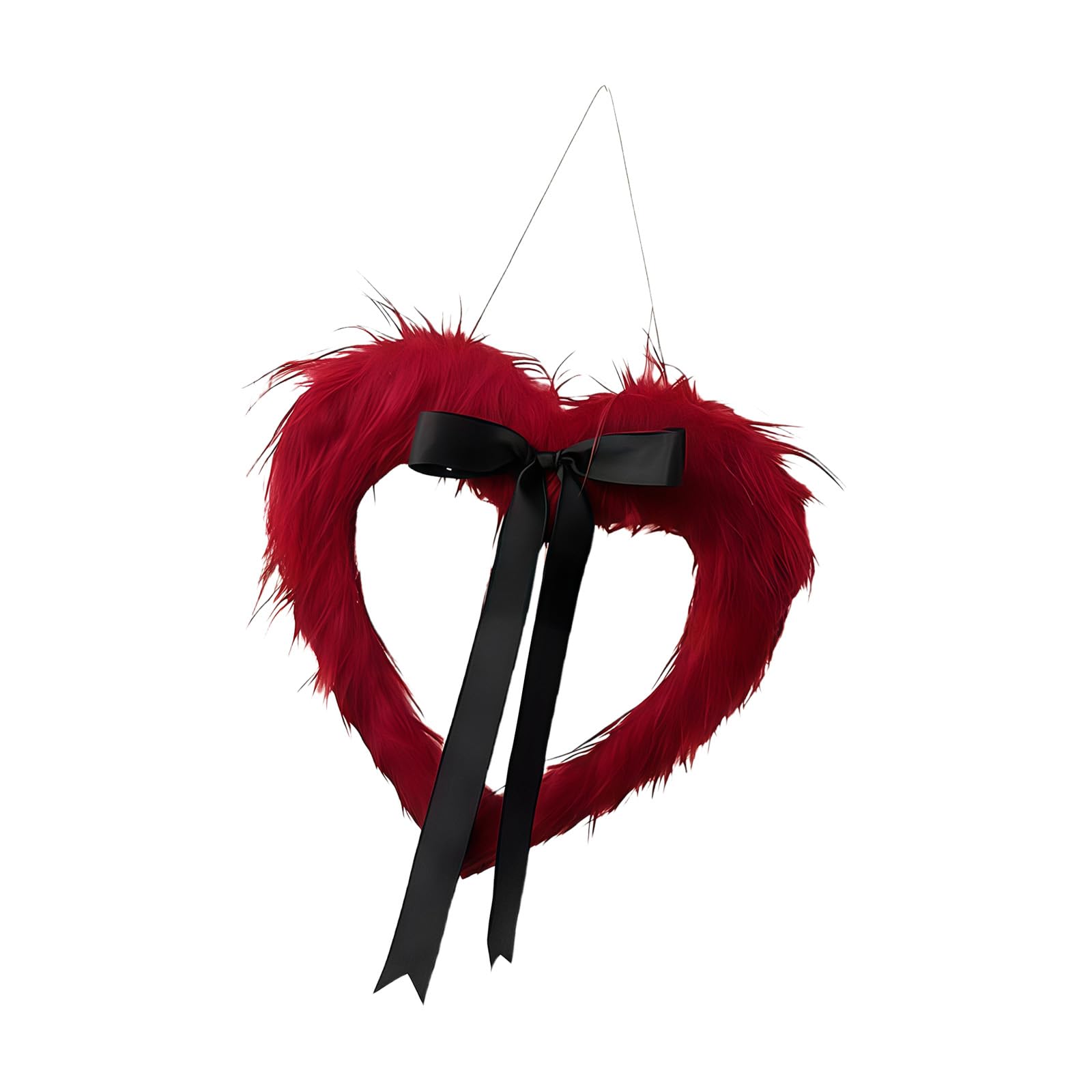 15.7in Heart Wreath with Silk Bows Front Door Decor Heart Shape Wreath