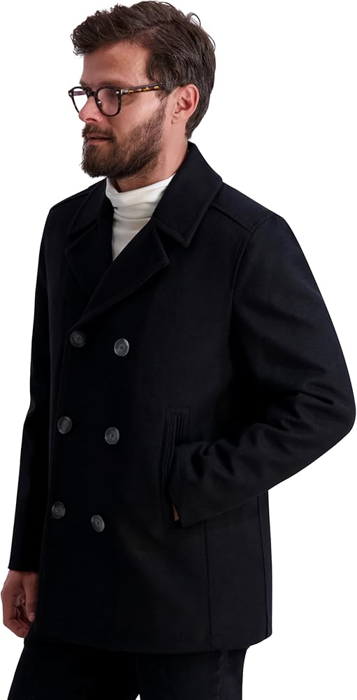 Nautica mens Classic Double Breasted Peacoat Pea Coat, Black