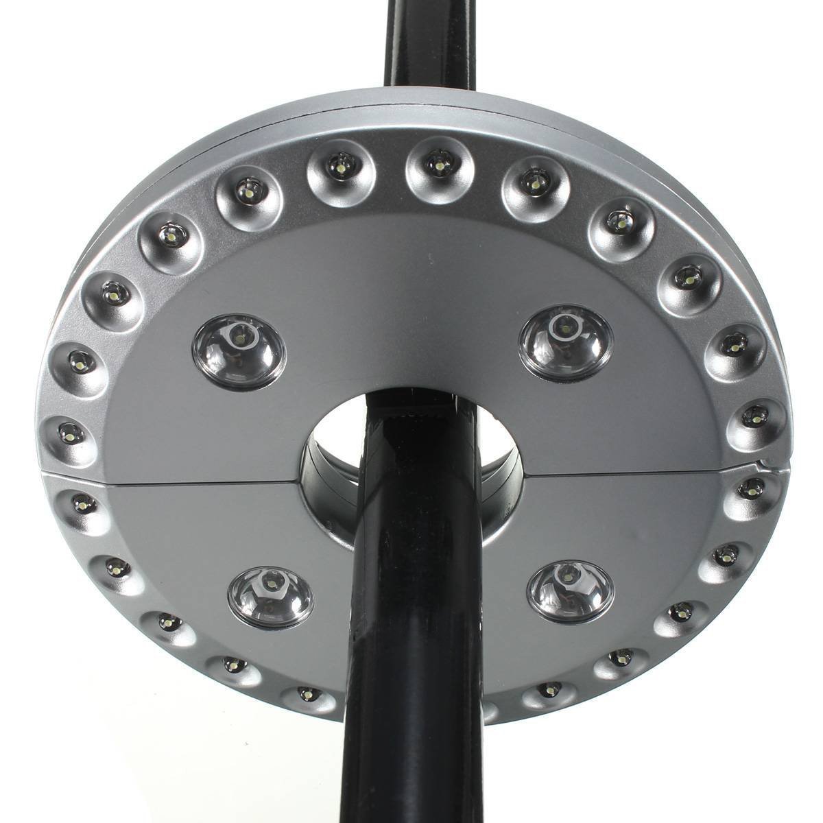 Parasol LED Light, SurLight 28 LEDs 110 Lumen, 3 Level Dimming Switch, 4 x AA Battery Operated, Adjustable Umbrella Pole Lights for Patio Umbrellas Camping Tents Outdoor Use Garden (Silver)