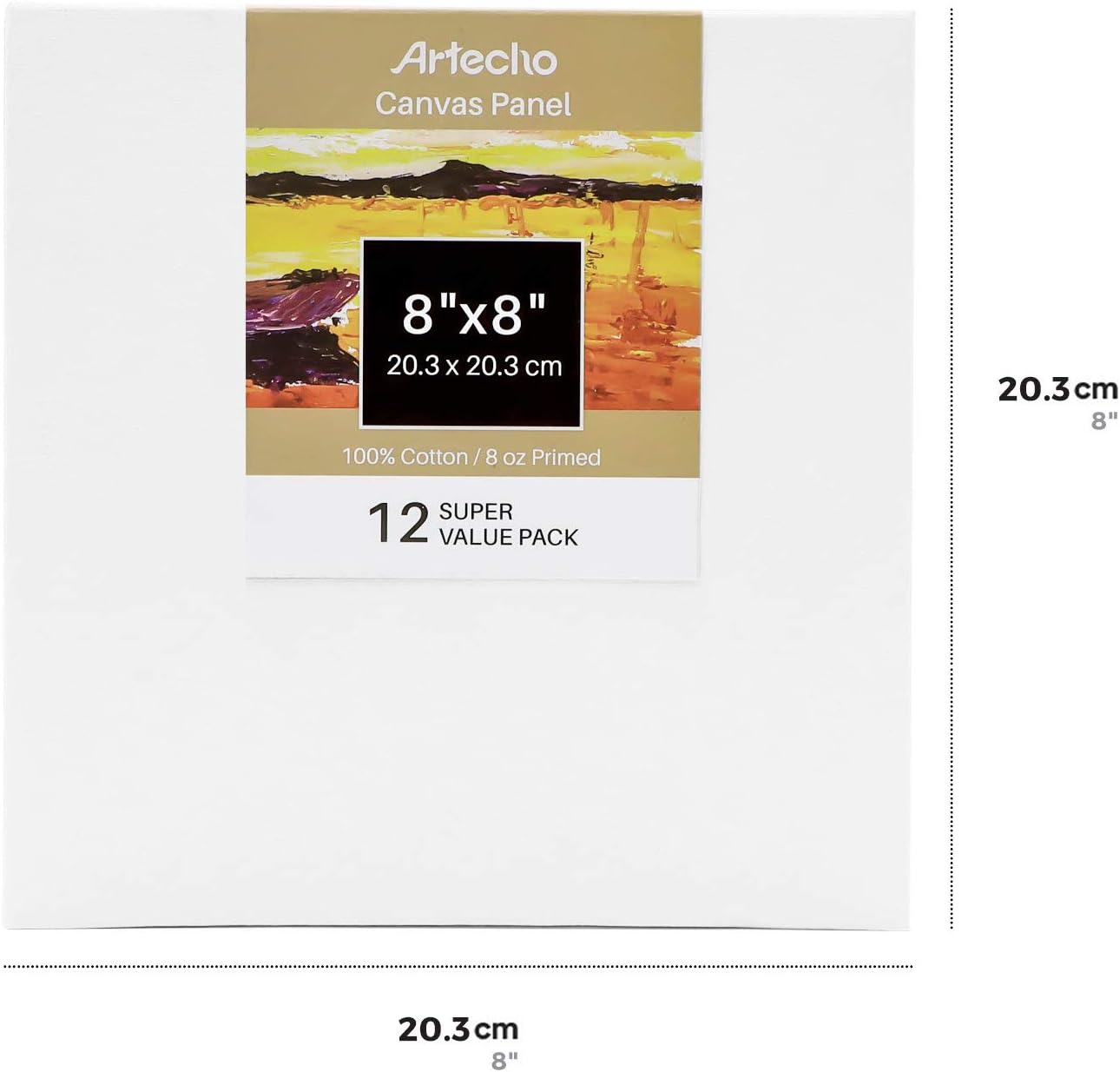 Artecho 8x8 Inch Canvas Panel Broads, White Blank 12 Value Pack, Art Painting Canvas, Primed 100% Cotton, for Painting, Acrylic Pouring, Oil Paint & Artist Media