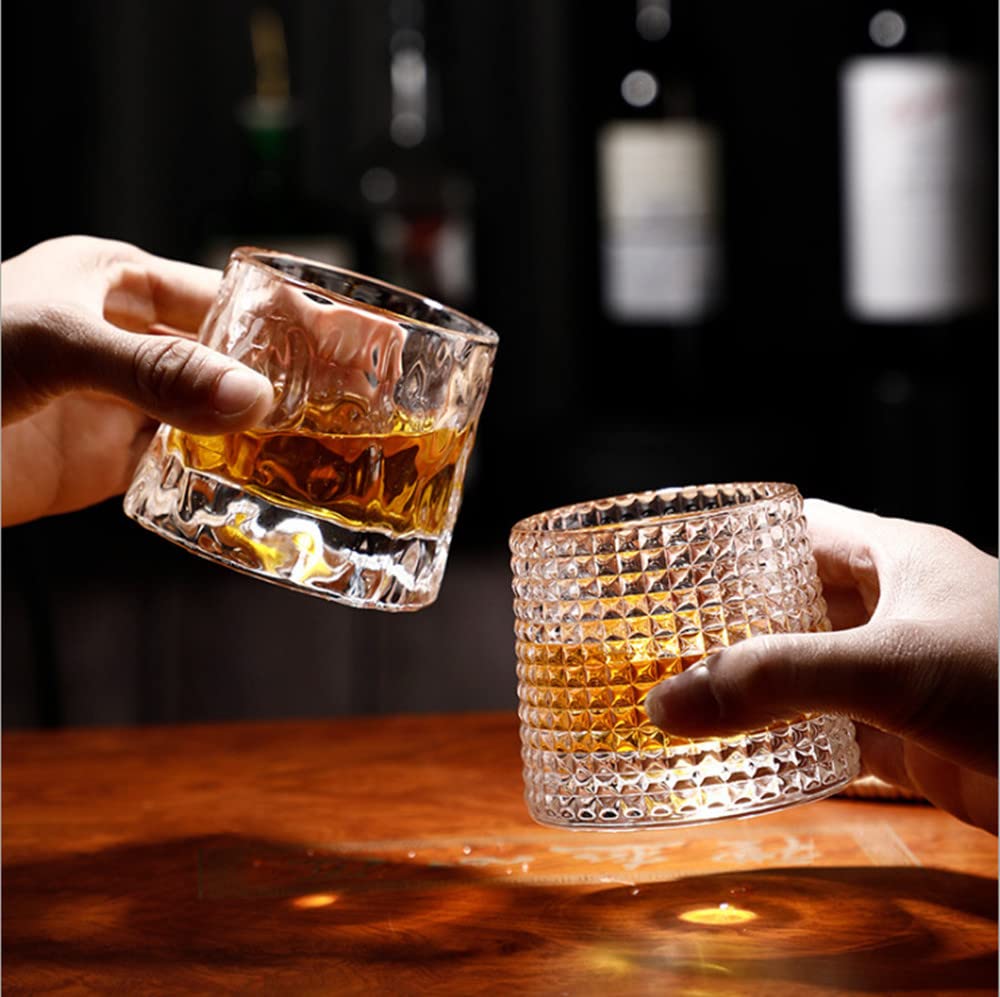 NatureMan Bicchieri da whisky in cristallo, 5 OZ Set di 3 bicchieri a rotazione in stile vintage, per bere bourbon, scotch, cocktail, cognac, tequila, bicchieri da bar trasparenti