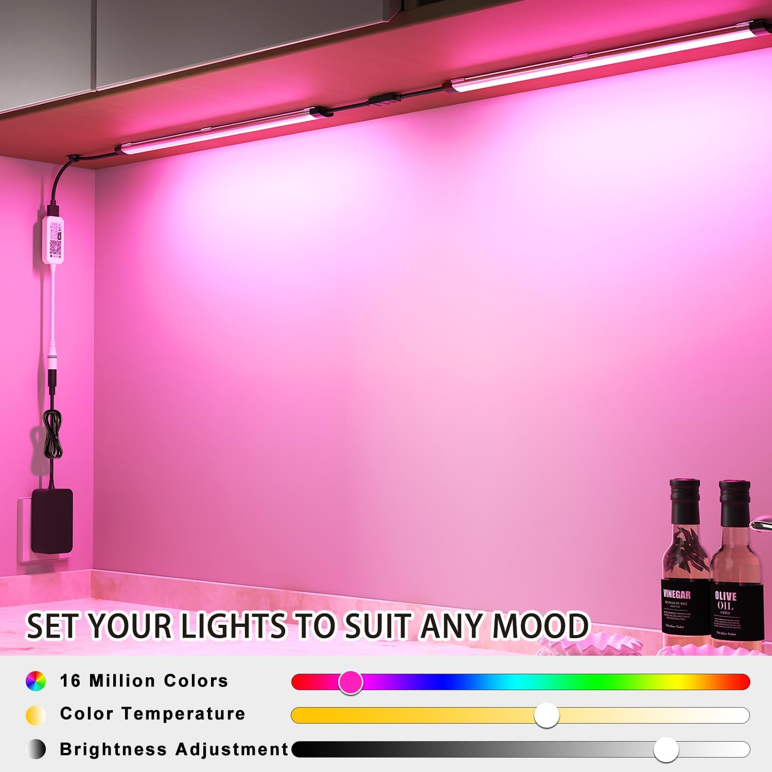 Under Cabinet LED Lighting, Dimmable Under Counter Lights, WiFi Smart Controlled,RGB,12 Inch, Multicolor Linkable Lamps with Remote Control, Compatible with Alexa Google Home (6 Pack)