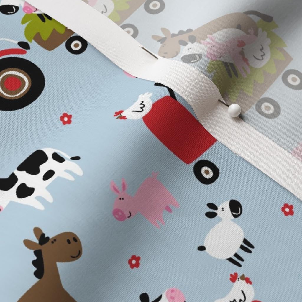 Spoonflower Fabric - Friends Blue Cows Tractor Pig Farm Chicken Horse Sheep Printed on Cotton Poplin Fabric by The Yard - Sewing Shirting Quilting Dresses Apparel Crafts
