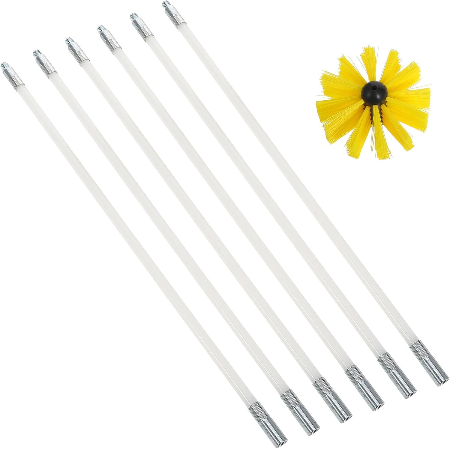 Vaguelly Fireplace Chimney Cleaning Brush Set 7pcs with Extendable Rods and Yellow Bristle Heads Dryer Vent Air Duct Cleaning Tool for Indoor Stove and Boiler Maintenance