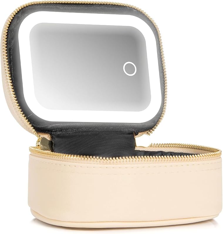 Maleta de maquiagem mini Extrei Gent com espelho LED removível, 3 modos de luz, brilho ajustável e USB-C