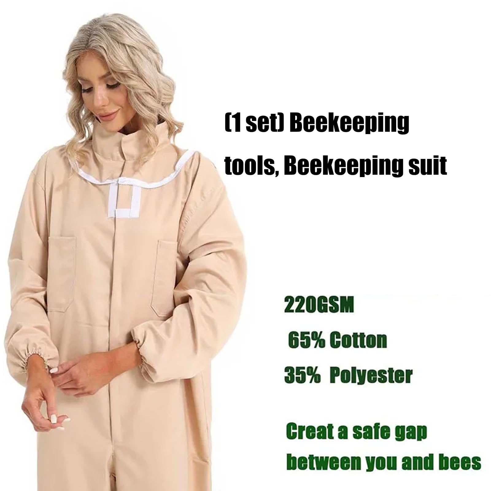 Tuta da Apicoltore Protezione per Tutto Corpo Guanti ventilati in Misto Cotone Attrezzatura per Velo Staccabile per la Raccolta Attrezzatura per Apicoltore per Tutto Corpo Guanti in Pelle