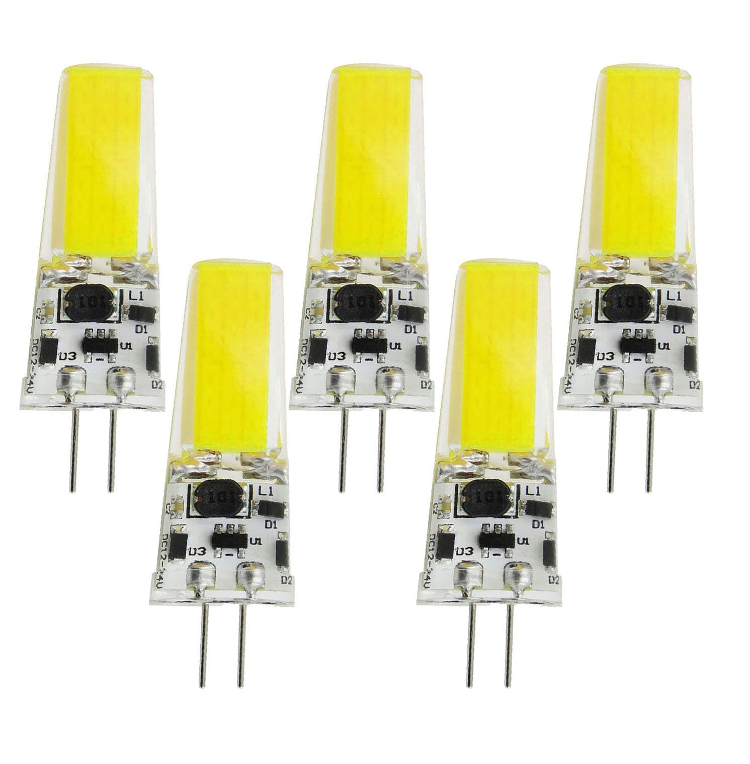 Klgeivb 5W=50W G4 LED Bulbs (5-Pack) - Cool White, Bi-Pin Base, Low Energy, Long Lasting Bulbs for 12V-24V Lighting (Non-dimmable)
