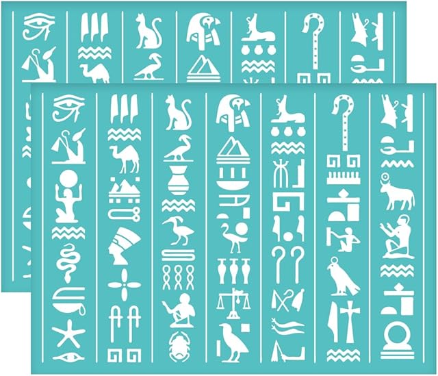 OLYCRAFT 2Pcs Self-Adhesive Silk Screen Printing Stencil Egyptian Hieroglyph Pattern Mesh Transfers Stencil Dog Snake Camel Silk Screen Stencil for Painting on Wood DIY T-Shirt Fabric -19.5x14cm