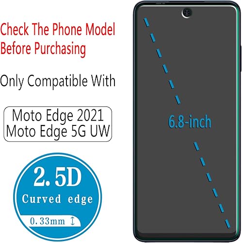 Miniatura 3 de HPTech Paquete de 2 protectores de pantalla diseñados para Motorola Moto Edge (2021)  Moto Edge 5G UW vidrio templado, dureza 9H, antiarañazos, sin
